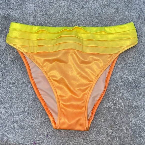 36 AUTH VTG Christian Dior Yellow Orange Ombre Sunset Bandeau Bikini Swimsuit - Picture 7 of 15
